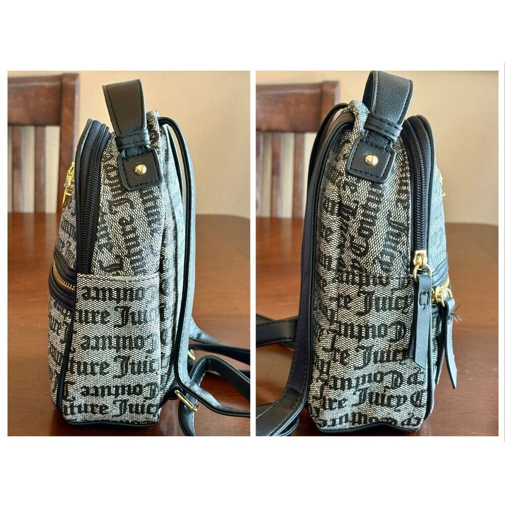 JUICY COUTURE Mini Backpack & Card Case/Grey & Black Faux Leather/Gothic Status - Picture 6 of 13